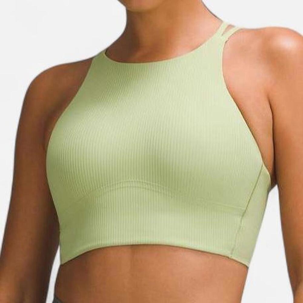 lululemon athletica like a cloud Ribbed High-Neck Light Lime Sports Bra